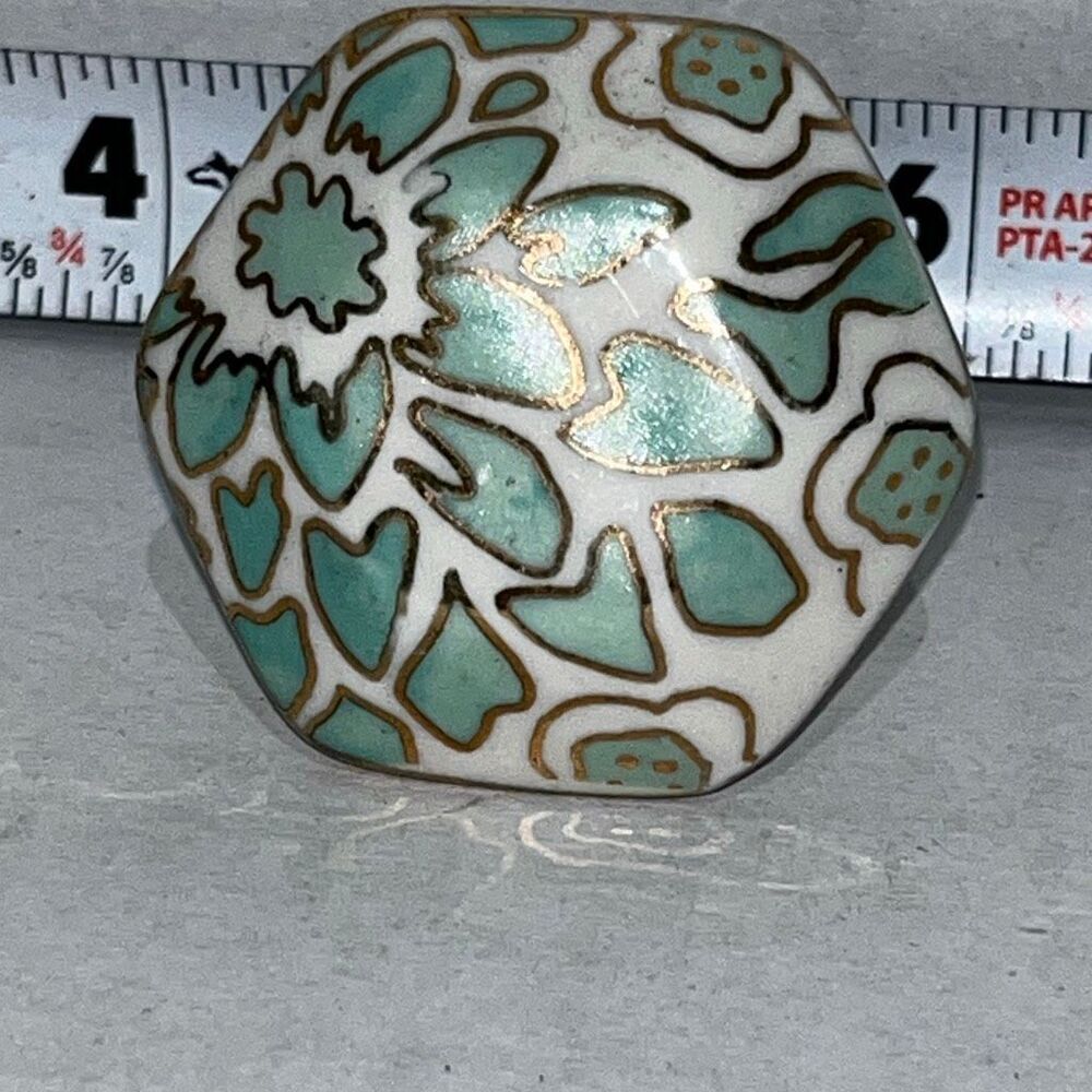 Indian Shelf Green Ceramic Hexagon Geometric Decorative Ceramic‎ Cabinet Knob
